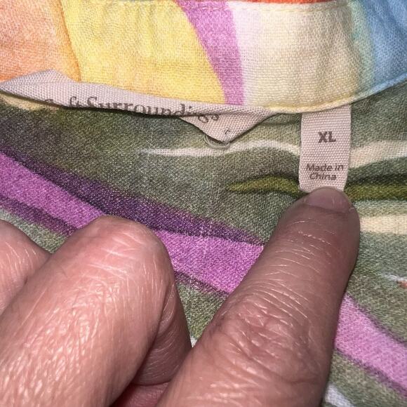 Soft Surroundings Shirt Size XL Multicolor Peregrine Tunic Blouse Fiery Strip LS - Picture 4 of 12